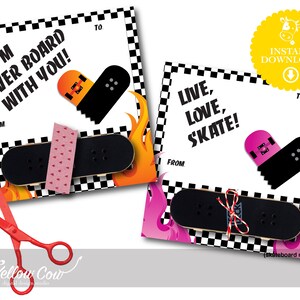 Skateboard Valentines, Descarga instantánea, Tarjetas de San Valentín de skate, Trato, Imprimible, Skater Valentine, Escuela, San Valentín no alimentario, Favor de fiesta