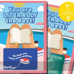 Leraar Gift Card Houder, Afdrukbare Gift Card Houder, Boekwinkel Gift Card, Zomer Lezing Leraar Gift, Eindejaars Leraar Waardering Cadeau