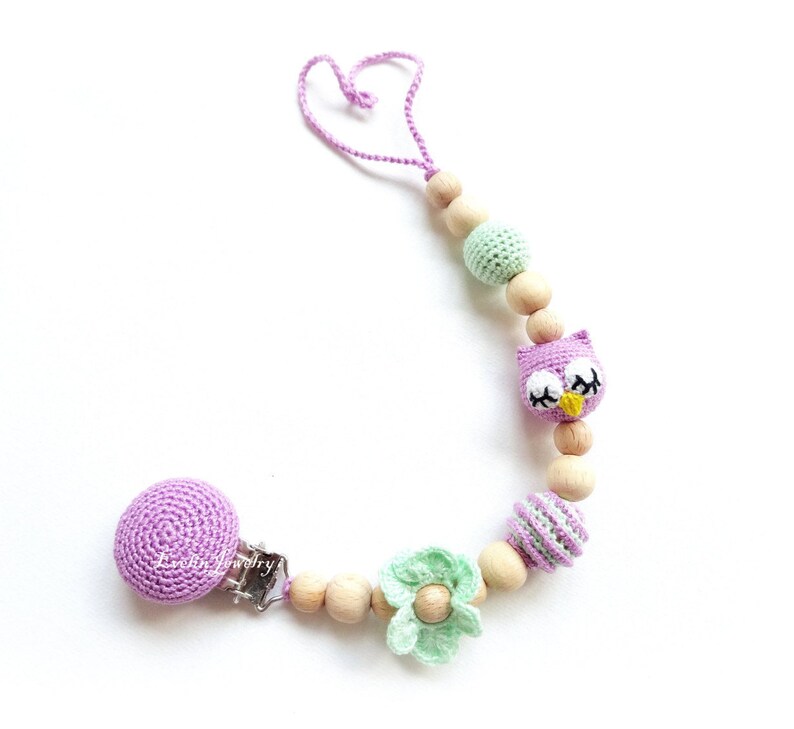 Pacifier holder with Owl Crochet beaded Pacifier clip CHOOSE Etsy