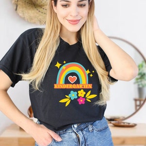 Kindergarten Retro Rainbow graphic teacher t-shirt