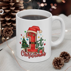 Taza de café para la primera Navidad, taza navideña, taza de cerámica navideña de 11 oz, taza de Navidad, taza de Feliz Navidad, regalo para él, regalo para ella