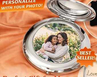 Personalized Photo Compact Mirror, Custom Mom, Mother Day Gift for Nana, makeup Travel for Gigi, Grandma, Mama Keepsake birthday for her