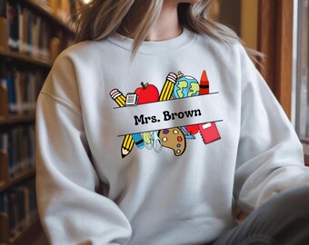 Personalized Teacher Sweatshirt: Custom Name Cozy Crewneck