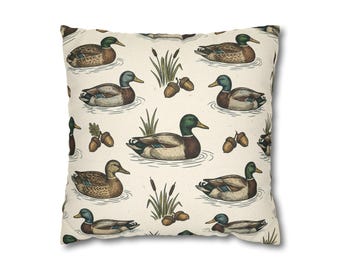 Vintage Mallard Duck Pattern Pillowcase | Waterfowl Nature Print