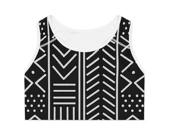African Mud Print Sports Bra: Stylish Workout Activewear