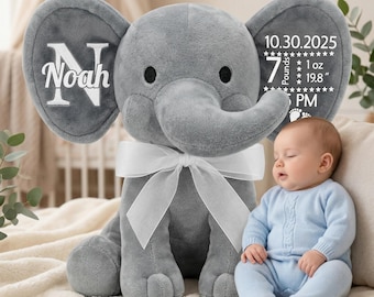 Personalized Plush Gift with Custom Message, Emotional Comfort Elephant, Nursery, Baby Shower,  Long Distance Hug Gift, Romantic Gift