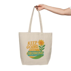 Inspirational Canvas Shopping Tote - Keep Going, Keep Growing, Eco-Friendly Tote, Motivational Bag, Reusable Grocery Tote, Flower [...]