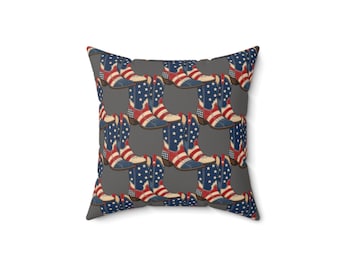 Cowboy Boots, American Flag Heart Pillow Faux Suede Square Pillow | 4th of July, Fourth of July Home Decor