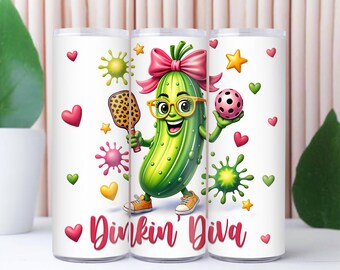 Pickleball Wrap: 20 oz Skinny Tumbler Sublimation Design (Digital Download, Canva Mockup Included; TWO DESIGNS INCLUDED