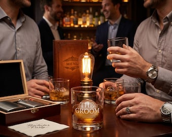 Personalized Groom Whiskey Glass Custom Wedding Gift for Groomsmen, Bestman,The Groom Engraved Last Name or Date for Bachelor Party toast