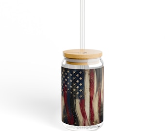 4th of July, Fourth of July, Memoria Day, Labor Day Distressed American Flag Sipper Glass