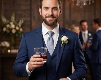 ベストマンへのパーソナライズされたウイスキーグラス、カスタムウェディングギフト、ベストマンへの刻印入り、姓、日付、新郎付添人ギフトセット、独身パーティー用グラス、ベストマン