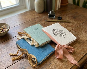 Custom, Personalized Handmade Vintage, Journals, BOHO Notes & Dreams, Silk Ribbon for Bride, Wedding Party, Minister, Officiant and Pastor,