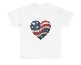 American Flag Heart T-Shirt, Fourth of July, 250 Years of Freedom, America the Great | Patriotic Stars Stripes Tee