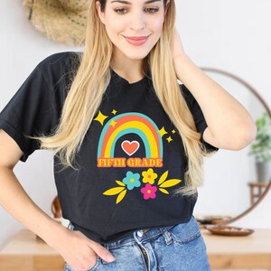 Fifth Grade Retro Rainbow graphic teacher shirt
