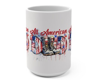 All American Proud Mug, American Flag & Combat Boots Coffee Cup Father’s Day Gift