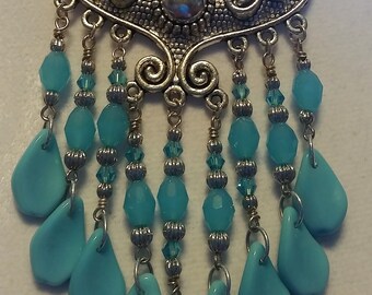 bib necklace online Fringed Bib Style Necklace with Czech Glass in Turquoise