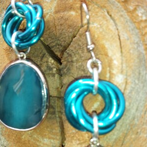 Chain Mail Mobius with Agate Dangles. Summer Earrings