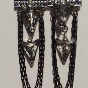 Earrings: Chandelier Edgy, Elegant Swarovski Crystal Earrings, Crystal Arrows with Black/ Gold patina & black and gold diamond cut chain