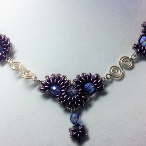 Purple and Amethyst Necklace set, Purple Fan Necklace, Purple and Silver Necklace and Earring Set