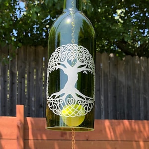 Celtic Tree Wind Chime Up-Cycled Wine Bottle