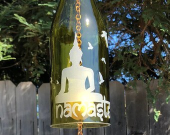 Buddha Birds Wind Chime Up-Cycled Wine Bottle