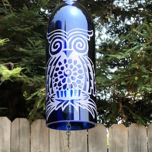 Dahlia Owl Wind Chime Up-Cycled Wine Bottle