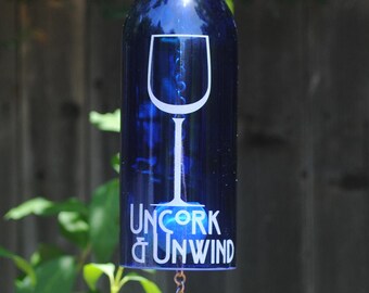 Uncork and Unwind Wind Chime Up-Cycled Wine Bottle