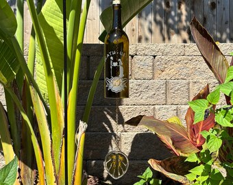 Brown Day of the Dead Wedding Wind Chime Up-Cycled Wine Bottle (Until Death Us Do Part)