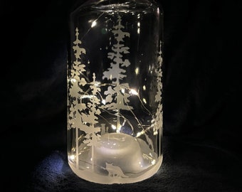 Forest Fox Fairy Light Recycled Bottle (Cork Light Included) - Sparkle Night Light, Magical, Etching, Twinkle Lantern, Lamp