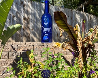 Cat Moon Phase Wine Bottle Wind Chime