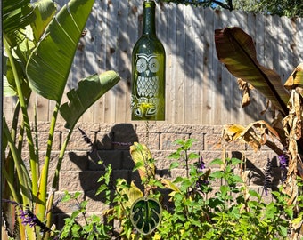 Sun Owl Wind Chime Up-Cycled Wine Bottle