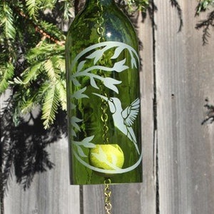 Humming Bird Flower Circle Wind Chime Up-Cycled Wine Bottle