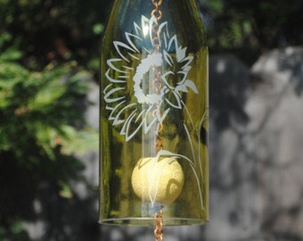 Sunflower Wind Chime Up-Cycled Wine Bottle