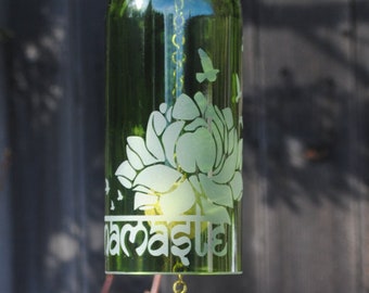 Namaste Lotus Birds Wind Chime Up-Cycled Wine Bottle