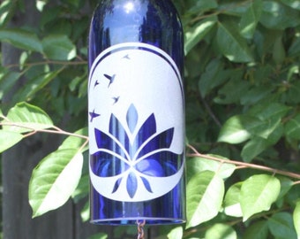 Hummingbird Lotus Wind Chime Up-Cycled Wine Bottle