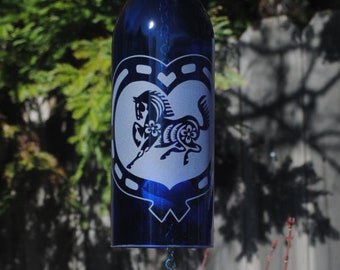 Horseshoe Heart Wind Chime Up-Cycled Wine Bottle