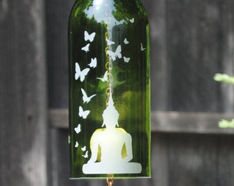 Buddha Butterfly's Wind Chime Up-Cycled Wine Bottle