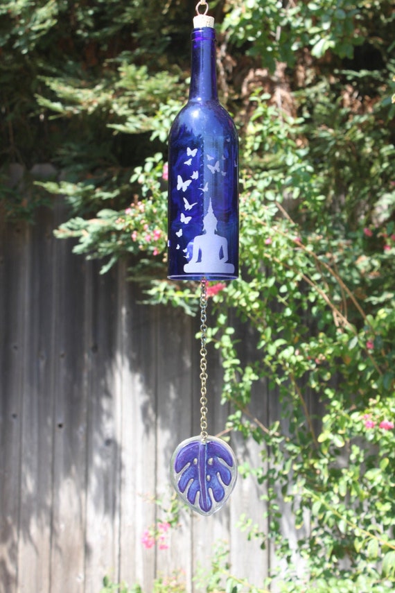 Moon Dogs Butterfly/'s Wind Chime Up-Cycled Wine Bottle