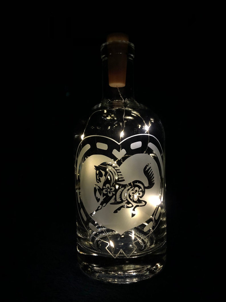 Lamp Twinkle Lantern Etching Cork Light Included Magical Glittering Horse Heart Fairy Light Recycled Bottle - Sparkle Night Light