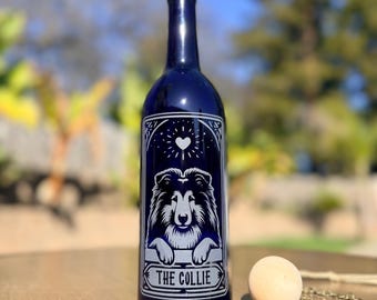 Botella de vino reciclada con forma de carillón de viento del Tarot de Collie Heart