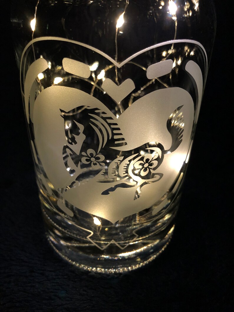Lamp Twinkle Lantern Etching Cork Light Included Magical Glittering Horse Heart Fairy Light Recycled Bottle - Sparkle Night Light