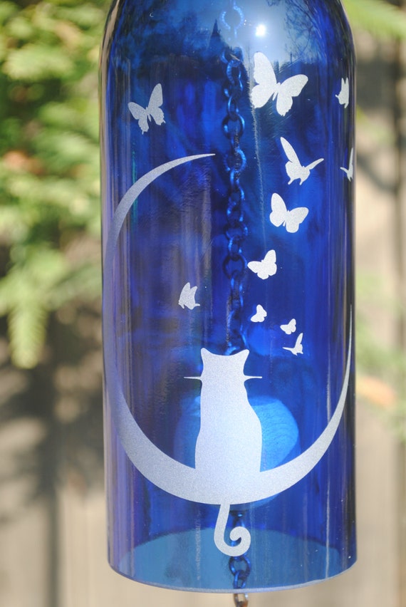 Moon Dogs Butterfly/'s Wind Chime Up-Cycled Wine Bottle