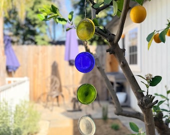 Yellow, Blue, Green, Clear / Recycled Wine Bottle Suncatcher String