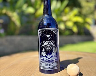 Botella de vino reciclada con forma de carillón de viento del Tarot con forma de corazón de Pug