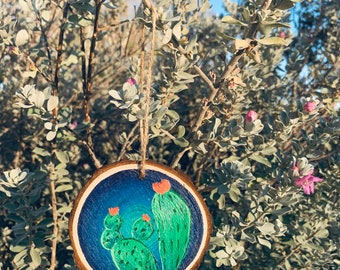 Cactus Wood Slice Ornament