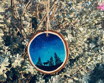 Woodland Scene Hand Painted Wood Slice Ornament