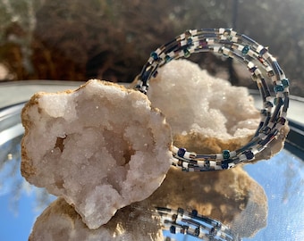 Oil Slick Metallic Seed Bead Memory Wire Bracelet