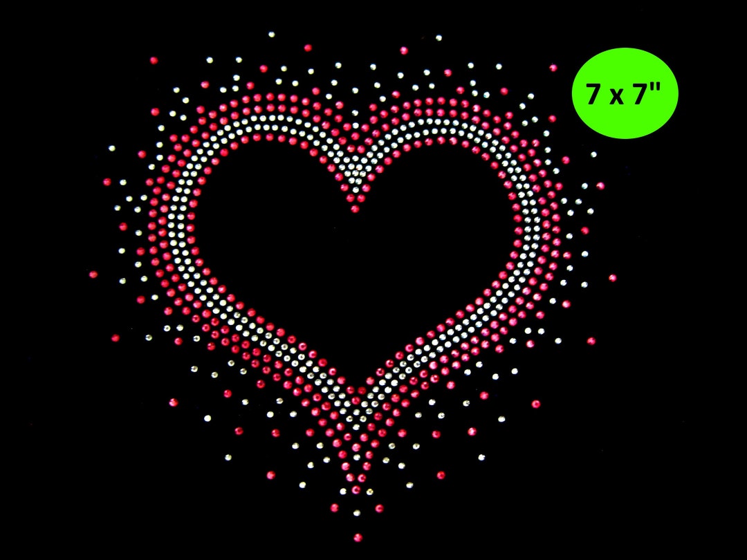 Pink Heart Pink Rhinestone Iron on Hotfix Transfer Bling DIY - 7 Inches ...