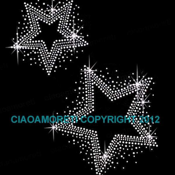 Set of 2 stars clear rhinestone stars iron on transfer - BUY 3, GET 1 FREE